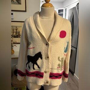 Dreamers Cream Cardigan with Horse and Cactus Accents